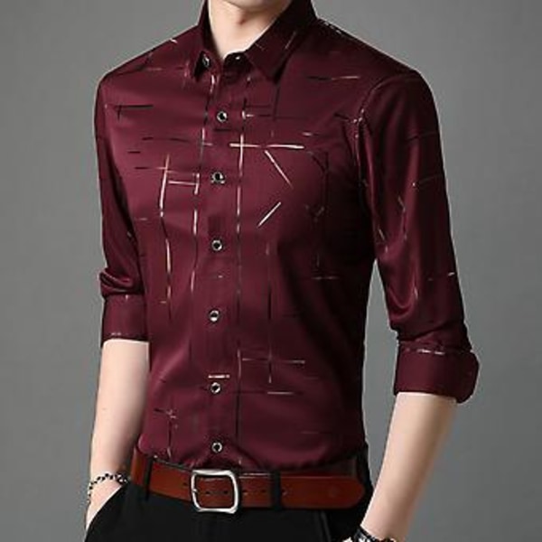 Fianao Mænd Langærmet Vendbar Krave Striber Enkeltbryst Business Skjorte Top (3XL Sort)