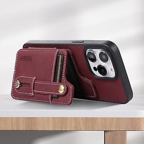 ABE Litchi Texture Kortpung PU-etui til iPhone 15 Plus (Lilla)