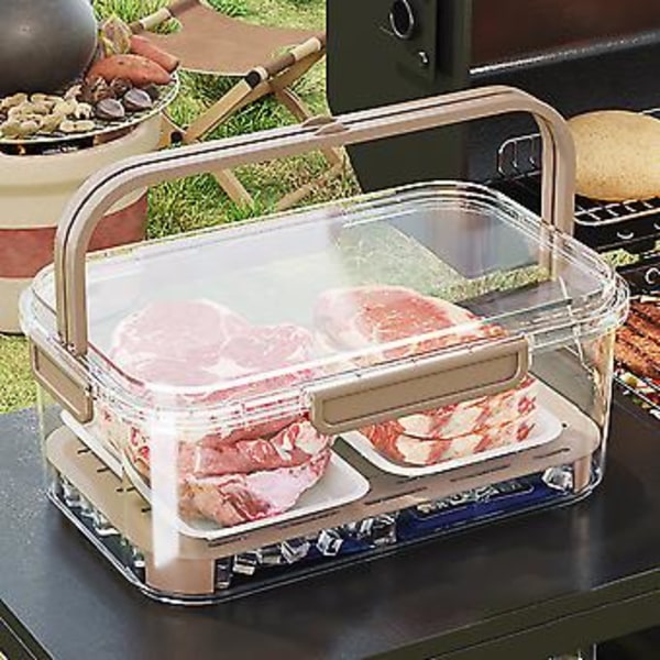 Transparent Crisper Box med Dräneringsplatta Multifunktionell Förvaringslåda för Kylskåp för Skollunch (Kaffe)