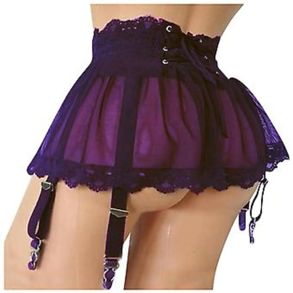 Naisten seksikäs alusasu nyörityksellä minihame mekko sukkanauhavyö alusvaatteet yöasu (S Purple)