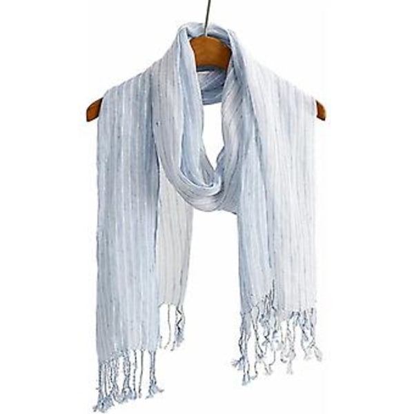 Sjal i bomull eller linne, lätt unisex-sjal, perfekt present till alla, ljusblå randig