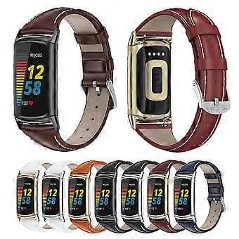 Mijobs Ekte Lærklokkearmbånd For Fitbit Charge5 (Hvitgull)