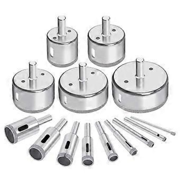 14 st Diamantbelagda Hålsågar Borr Set för Kakel Marmor Glas 3-70mm