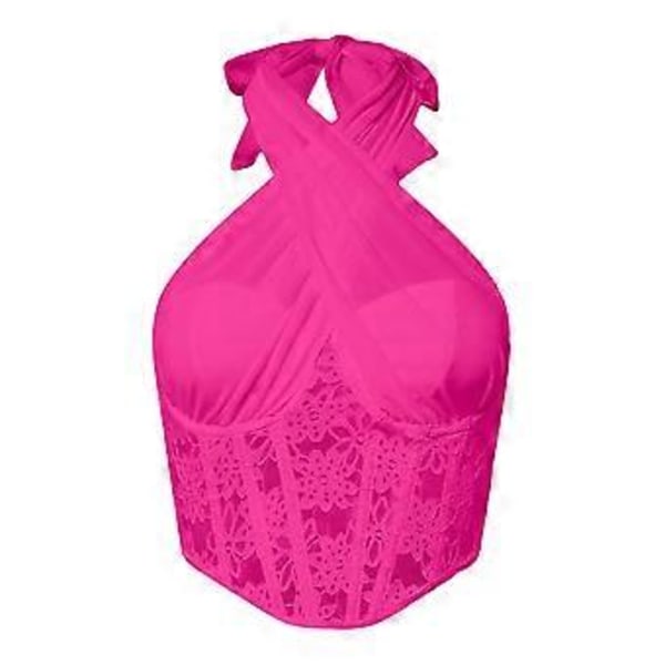 Naisten Seksikäs Pitsi Mesh Korsetti Crop Top Muotoileva Avoselkäinen Korsetti Crop Top (XS ruusunpunainen)