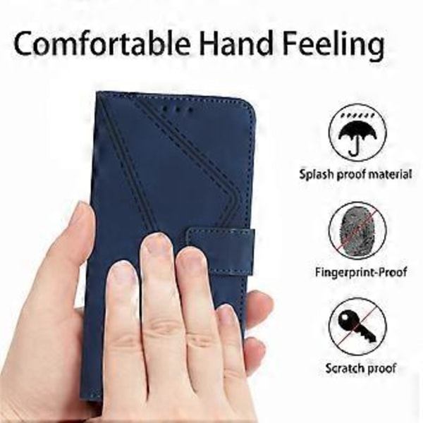 Læder Cover til iPhone 15 Pro Skin-touch Flip Stand Wallet Imprimeret Linje Telefon Case (Style F)