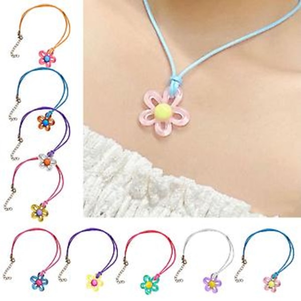 Ihålig Blomma Temperament Halskedja Justerbar Flätad Läder- Rep Halsband (Vit)