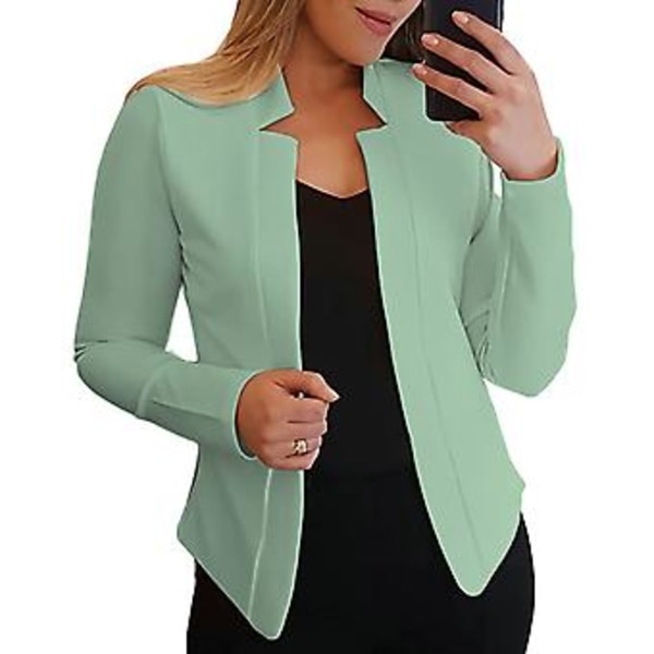 Langærmet Blazer til Kvinder i Solid Farve, Slim Fit, Kontor, Arbejde, Spids Krave, Åben Stitch Cardigan Blazer Yderbeklædning (5XL Lysegrøn)