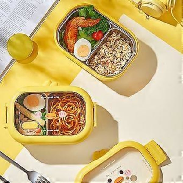 950ml Matlåda Rutdesign Läcksäker Mikrovågssäker Värmebevarande Liten Gul Anka Rostfritt Stål Isolerad Bento Box Skolmaterial