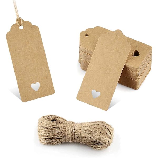100 stk Kraft Papiretikett, Gaveetikett-4x9cm Kraft Etiketter Bryllupsetikett med