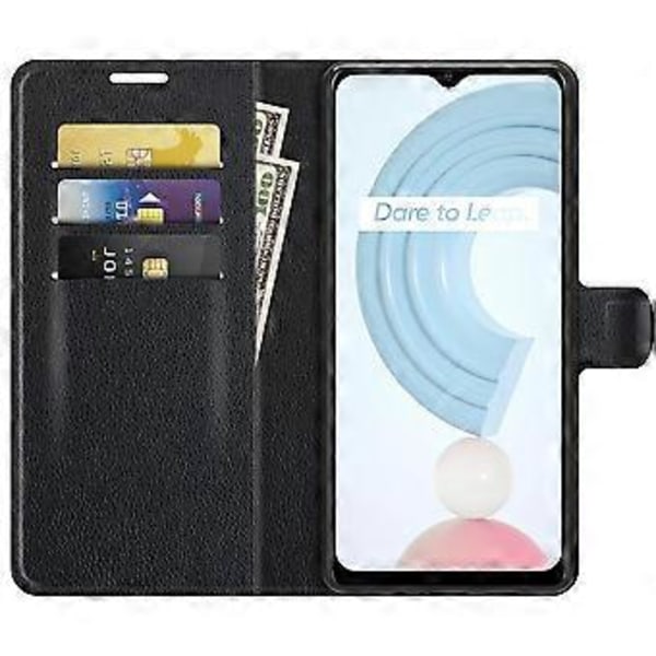 Lommebokdesign Lærtelefonveske Folio Flip Cover med Stativ for Realme C21