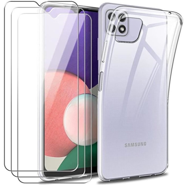 Fodral till Samsung Galaxy A22 5G + 3x härdat glas - genomskinligt fodral Skyddsglas skärmskydd härdat glas