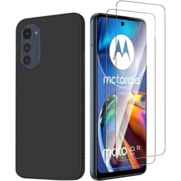 Fodral till Motorola Moto E13 + 2x härdat glas - svart silikonfodral skydd härdat glas skärmskydd