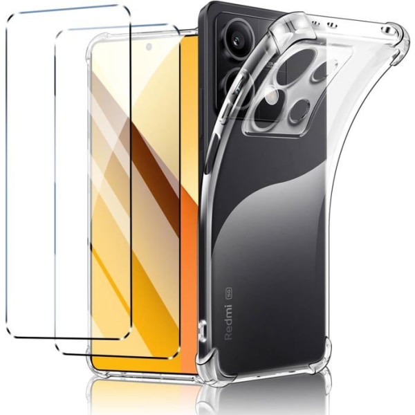 Fodral till Xiaomi Redmi Note 13 5G + 2x härdat glas - Transparent fodralskydd Skärmskydd av härdat glas