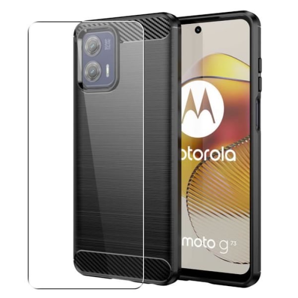 Fodral till Motorola Moto G73 + härdat glas - kolsilikonfodral skydd härdat glas skärmskydd