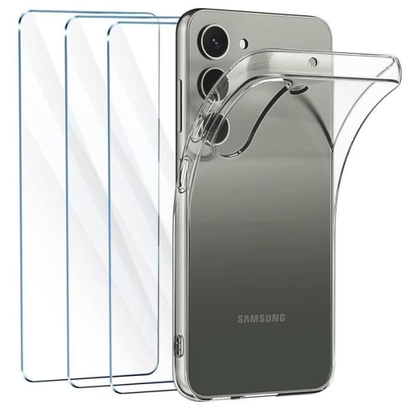 Fodral för Samsung Galaxy S23 Plus + x3 härdat glas - genomskinligt härdat glasfodral Cover Skärmskydd