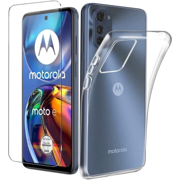 Fodral till Motorola Moto E22 / E22i + härdat glas - genomskinligt fodral täckglas skärmskydd härdat glas