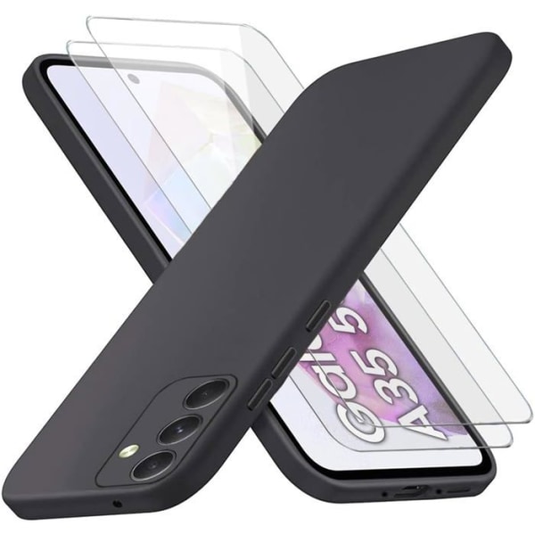 Fodral till Samsung Galaxy A35 5G / A55 5G + x2 härdat glas - svart silikonfodral skydd härdat glas skärmskydd