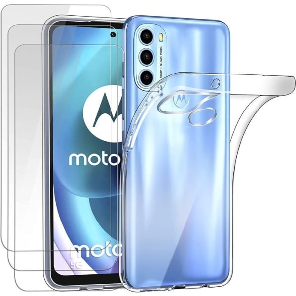 Fodral till Motorola Moto G54 5G + x3 härdat glas - genomskinligt fodralskydd Skärmskydd av härdat glas