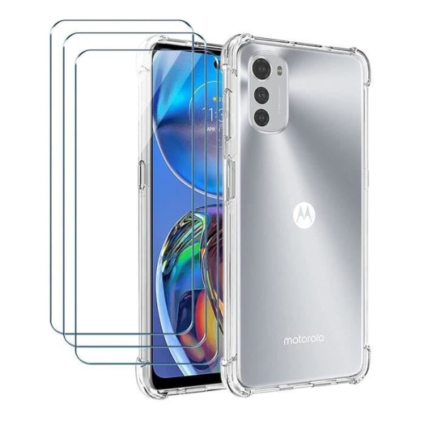 Fodral till Motorola Moto G54 5G + x3 härdat glas - genomskinligt fodralskydd Skärmskydd av härdat glas