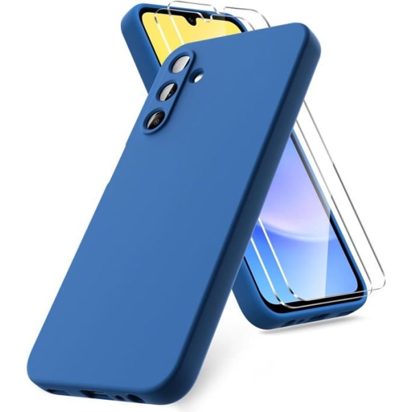 Fodral för Samsung Galaxy A15 4G / A15 5G + x2 härdat glas - Marinblå silikonfodral skydd härdat glas skärmskydd