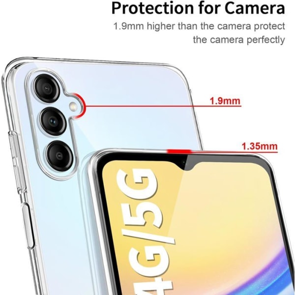 Fodral till Samsung Galaxy A15 4G / A15 5G + x3 härdat glas - genomskinligt fodralskydd Skärmskydd av härdat glas