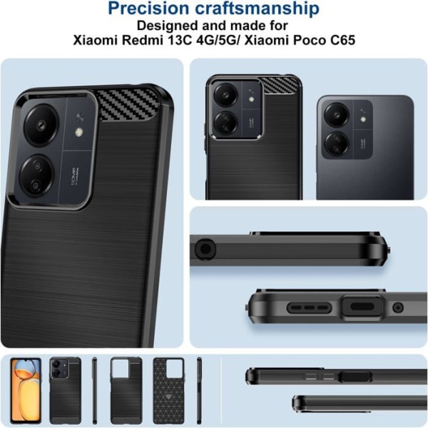 Fodral till Xiaomi Redmi 13C 4G / 5G / Poco M6 / 13R 5G / Poco C65 - Stötsäkert skyddsfodral Carbon TPU Silikon Svart