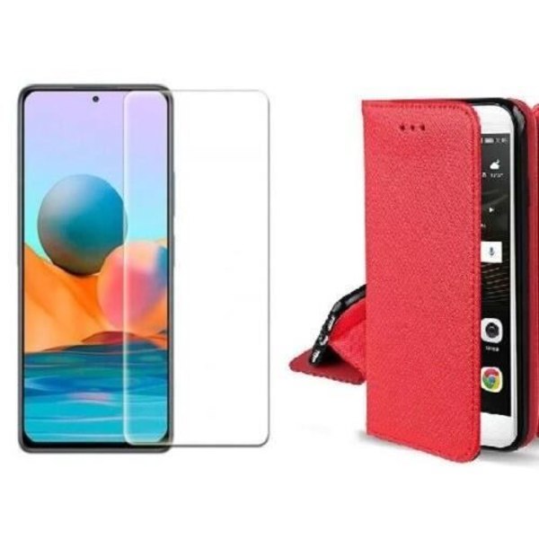 Fodral till Xiaomi Redmi 10 / 10 2022 Röd + Härdat glasfodral Cover Plånbok Glas skärmskydd