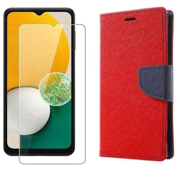 Fodral till Samsung Galaxy A54 5G Röd (Blå) + Plånboksfodral i härdat glas Skyddsglas skärmskydd