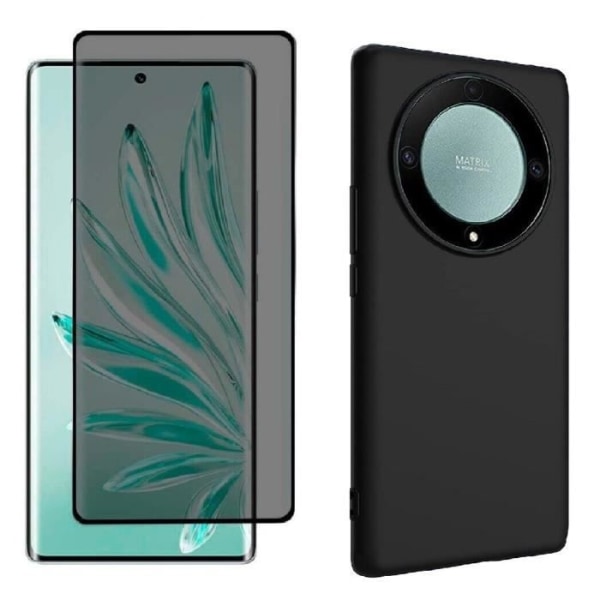 Fodral för Honor Magic 5 Lite + Anti-Spy Tempered Glass - Svart Silikon Fodral Cover Anti-Spy Privacy Glass Tempered Glass