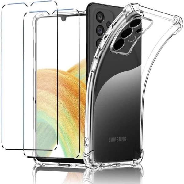 Fodral för Samsung Galaxy A32 5G + 2x härdat glas - genomskinligt fodral Skyddsglas skärmskydd härdat glas