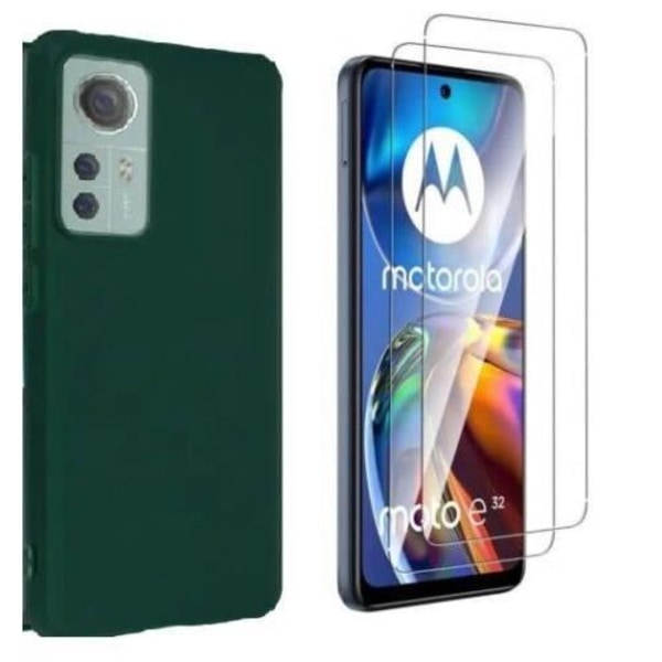 Fodral till Motorola Moto E13 + 2x härdat glas - mörkgrönt silikonfodral skydd härdat glas skärmskydd