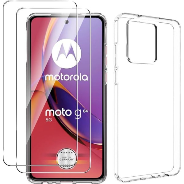 Fodral till Motorola Moto G84 5G + x2 härdat glas - genomskinligt fodral Skyddsglas Skärmskydd härdat glas