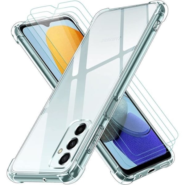 Fodral för Samsung Galaxy M13 / M23 5G + 3x härdat glas - genomskinligt fodral Skyddsglas skärmskydd härdat glas