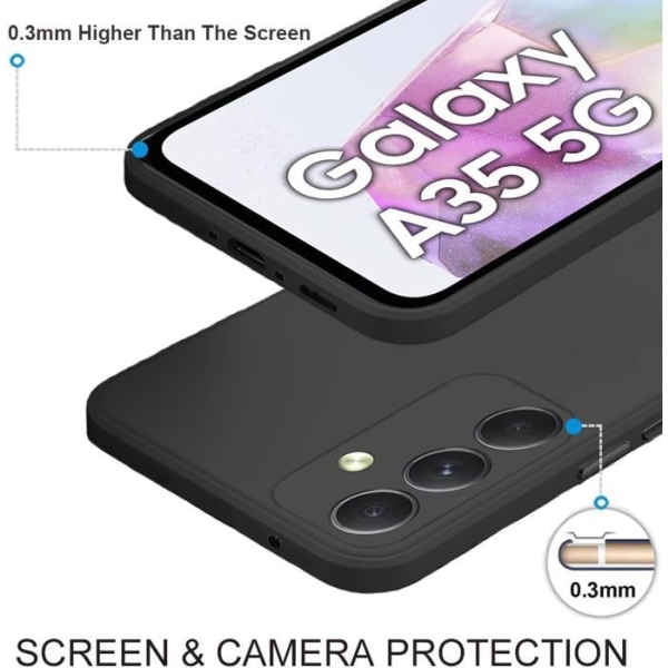 Fodral till Samsung Galaxy A35 5G / A55 5G + x2 härdat glas - svart silikonfodral skydd härdat glas skärmskydd