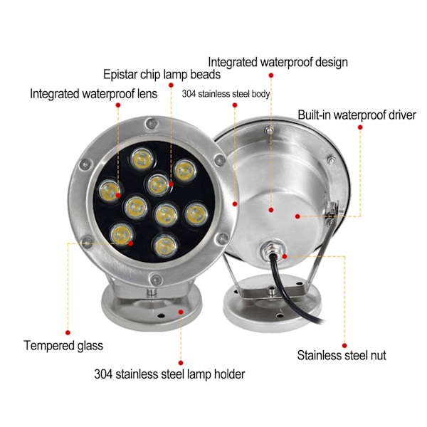 LED-uima-allasvalaisin 12V IP68 Vedenkestävä 3W