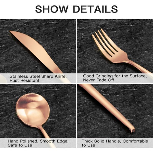 Bestickset i Silver, 16-Delar Satängfinish Bestickset för 4, Knivar/Gafflar/Skedar Ingår, Premium Rostfritt Stål Köksbestickset för Hemmet Rose Gold