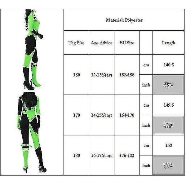 Dam Kim Possible Miss Go Body Jumpsuit Shego Cosplay Kostume Halloween Party Karneval Party Fancy Dress Up[HK] 180 180