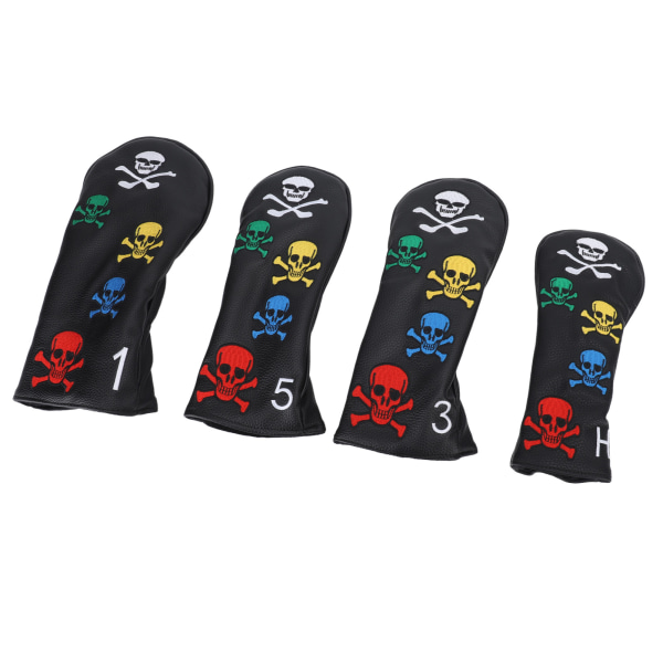 4 stk Skull Golf Club Head Covers Golf Club Headcovers Fargerike Skeleton Putter Cover for Woods Irons Black