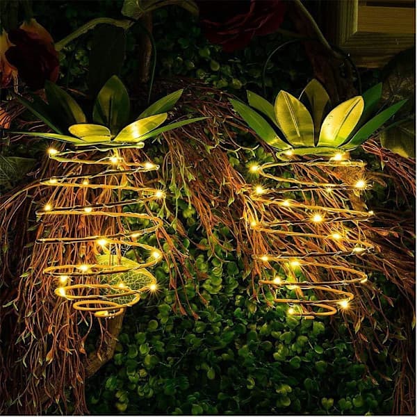 2 Ananas Solcellelamper, 24 LED Vanntette Solcellelykter for Utendørs Hagedekorasjon