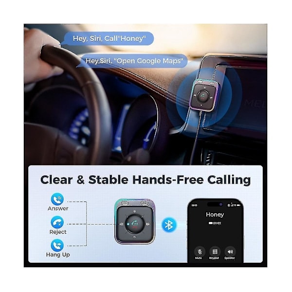 Bluetooth 5.3 Autoadapteri Parannetut Kaksoismikrofonit ENC Melunvaimennus 3,5 mm AUX Äänisovitin Bluetoo-yuhao[qb]
