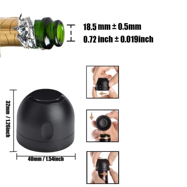 Viinipullon ja samppanjan korkki - Samppanjapullo / Pullo / Viinipullo Musta 2-pakkaus