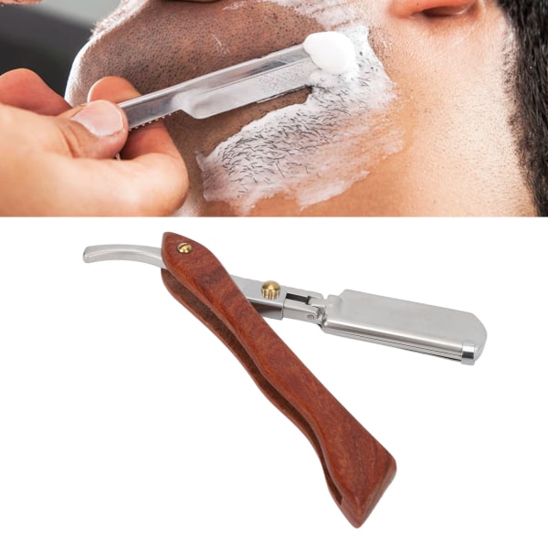 Razor PU-skinnveske Lett bærbar palisander skjegg Frisørhåndbok barberhøvel for menn (uten blad)