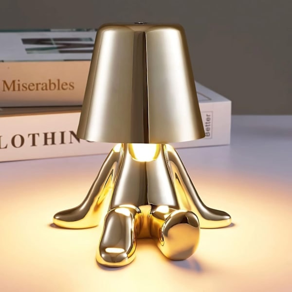 Sengebordslampe med berøring, gull Thinker-lampe skrivebordslampe trådløs oppladbar bærbar dekorativ nattlampe med USB-lading (gull, A)（PA）