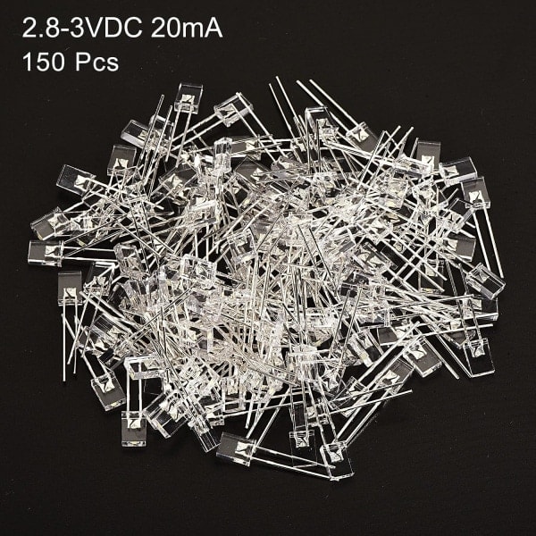 2x5x7mm LED-lampa, 150st rektangulära starka lysdioder för elektroniska komponentindikatorer, vit