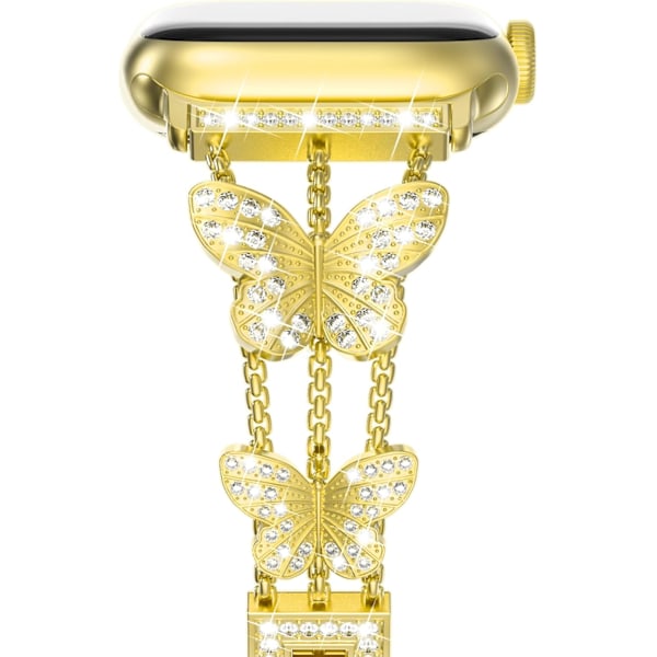 Armbånd kompatibelt med Apple Watch til kvinder, glitrende sommerfugl, fashion metal bling rustfrit stål lænkearmbånd erstatningsrem Gold Gold 38/40/41mm