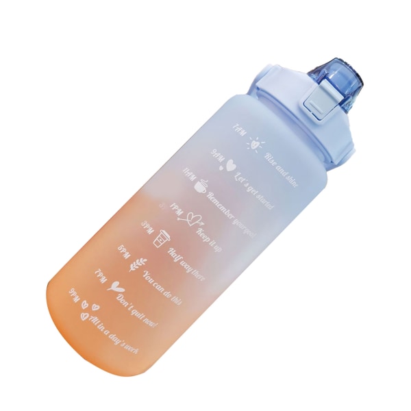 Halmflaske Lekkasjesikker frostet gradientfarge Ett klikk Åpen sportsvannkopp med håndtak Klar skala 2000 ml lyseblå
