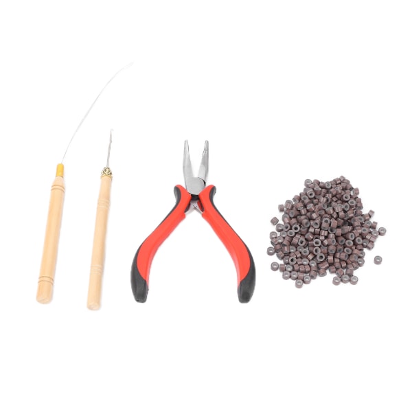 Hair Extension Kit Tang Trækkrog Nål Forlængelse Perler Værktøjssæt til forlængelse af hår (3# Tang 2 Krog Nål 500 Ringe)