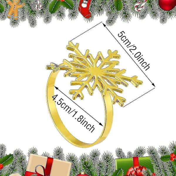 Snöflinga Servietringe Kompatible Med Julebord Dekoration (Guld) Hy