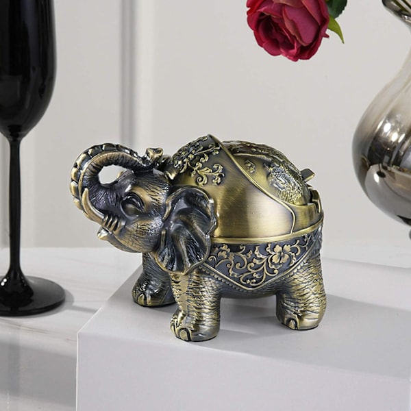 Askkopp, askkopp med lock, vindskyddad elefant (brons)