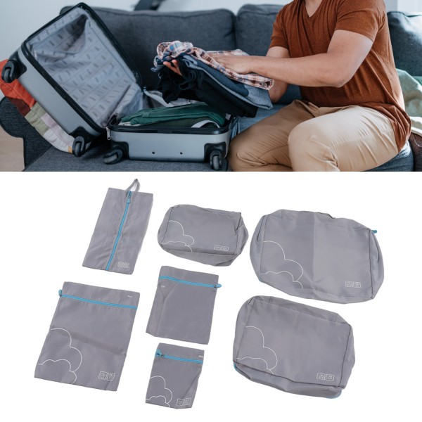 7 stk Bagasjepakkeposer Polyester Vanntette bagasjepakkekuber for forretningsreise Reise Grå
